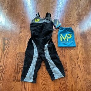 Michael Phelps Brand New NWT Tech Suit Sz 26 Black/Silver, open Back
